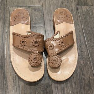 Brown Leather Sandals with Floral Design